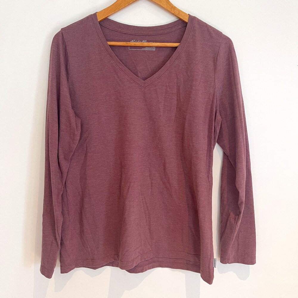 Eddie Bauer Women Purple Long Sleeve V Neck Pullover T-Shirt Size L